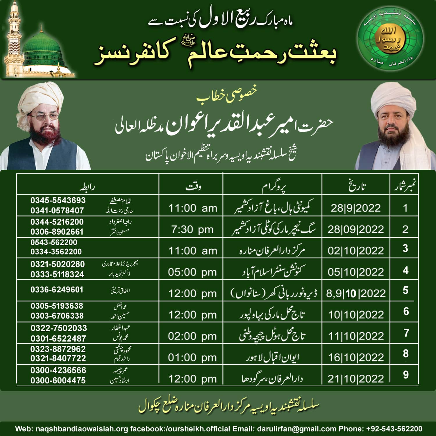 Schedule programs bassat rehmat aalam sale Allah alaihi wasallam - 1